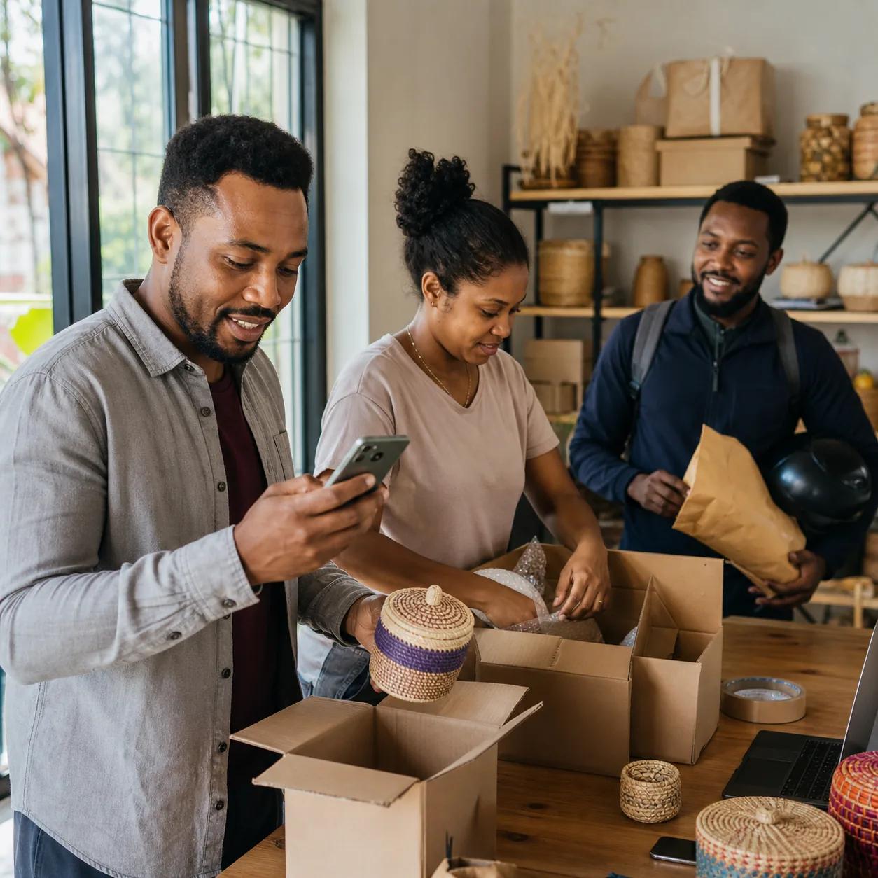 Addis Ababa online merchants preparing a customer order for local delivery