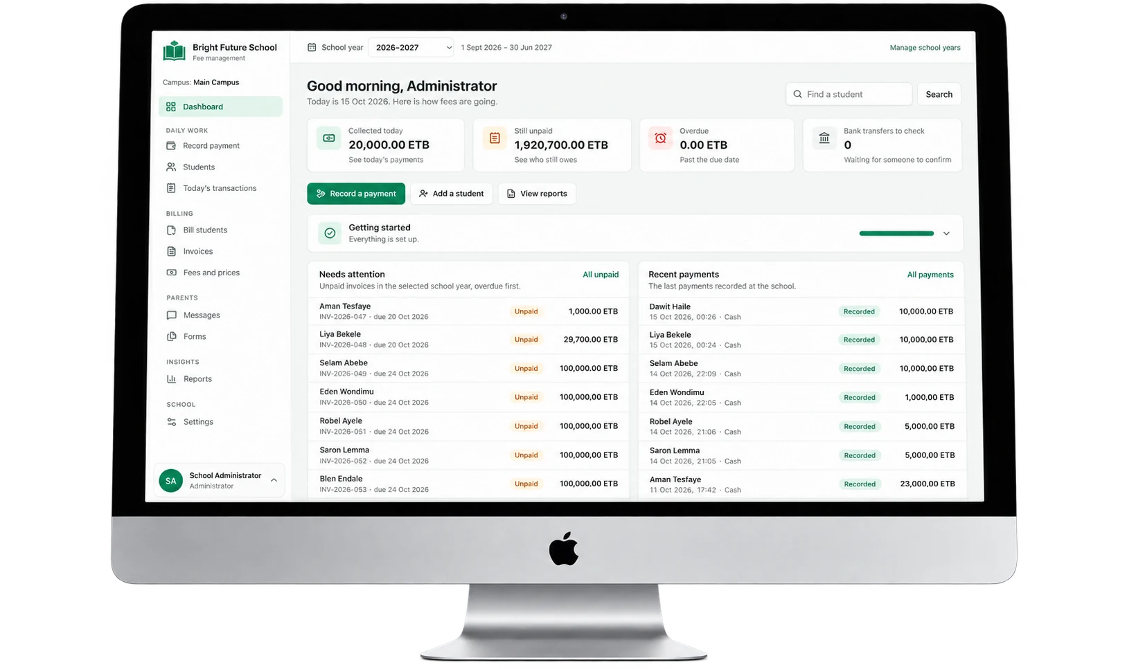 School Fee Management System for Ethiopian Schools