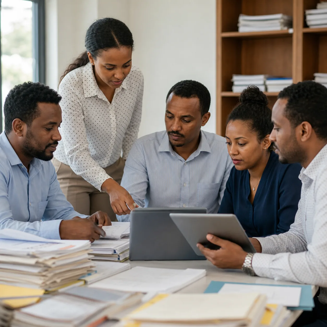 Ethiopian business team moving from paper processes to connected digital workflows