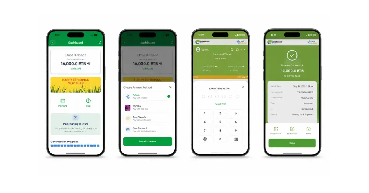 DreamTech process illustration for selecting and onboarding a Telebirr payment package in Ethiopia
