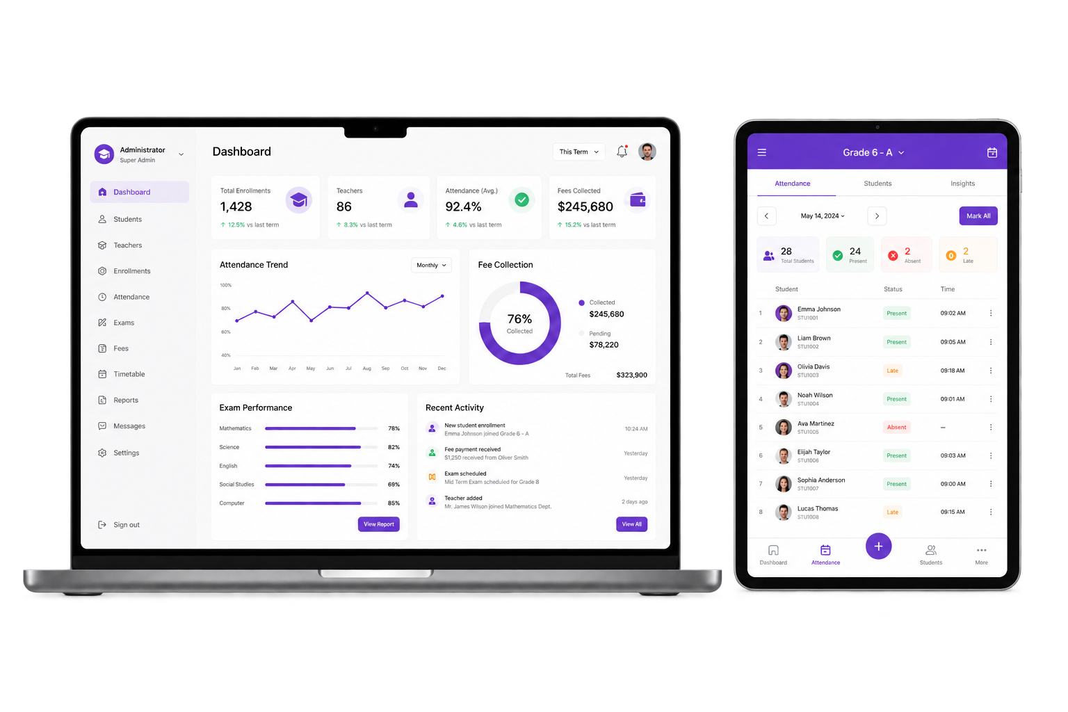 School Management System customer and operations interfaces