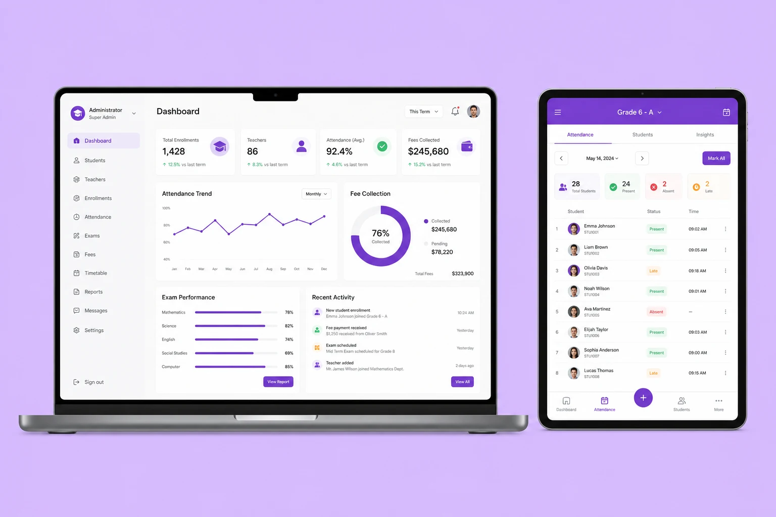 School Management System customer and operations interfaces
