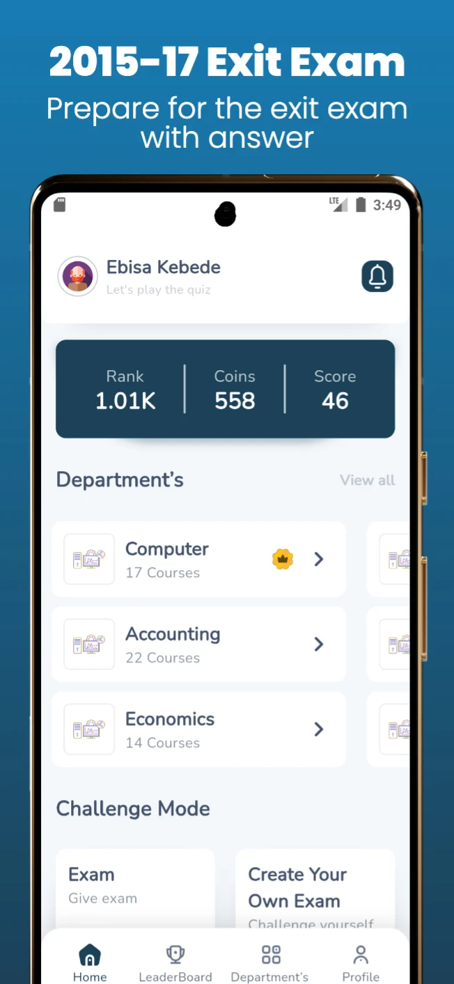 Exit Exam secondary screen