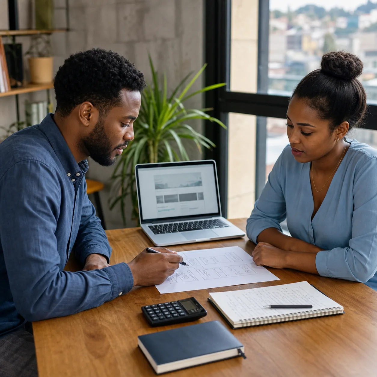 Addis Ababa business owner comparing a website scope and development budget with a consultant
